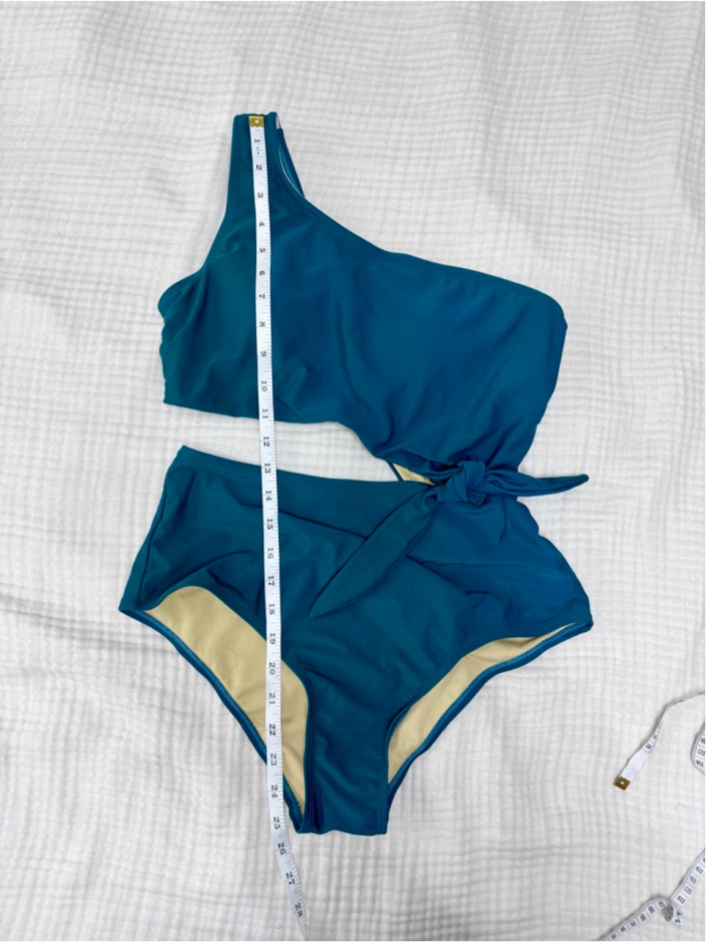 Women's Unbranded Teal One-Piece Swimsuit with Cutout and Tie, Size L - Picture 5 of 10